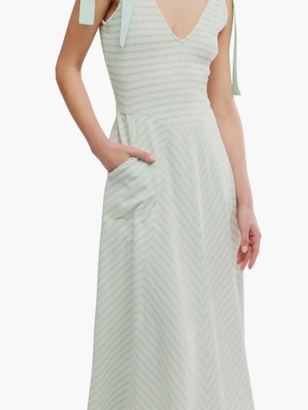 Free People Mint Striped Tie-Shoulder Maxi Dress.  Cecelia Midi mint